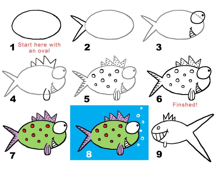 cách vẽ con cá hoạt hình ngộ nghĩnh