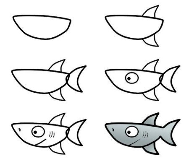 cách vẽ con cá mập hoạt hình đáng yêu