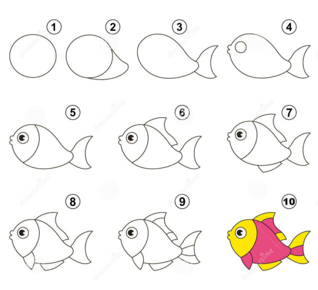 cách vẽ con cá hoạt hình dễ thương đáng yeu
