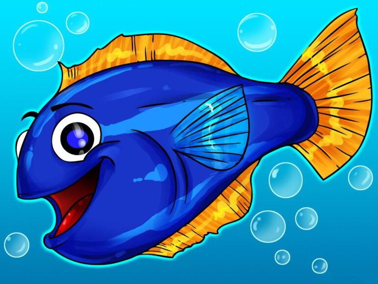 cách vẽ con cá hoạt hình đẹp màu xanh