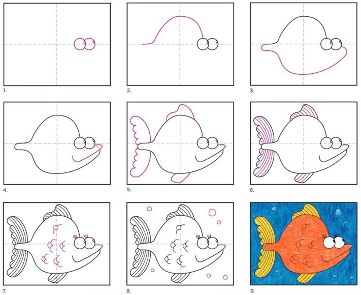cách vẽ con cá hoạt hình cho trẻ mẫu giáo