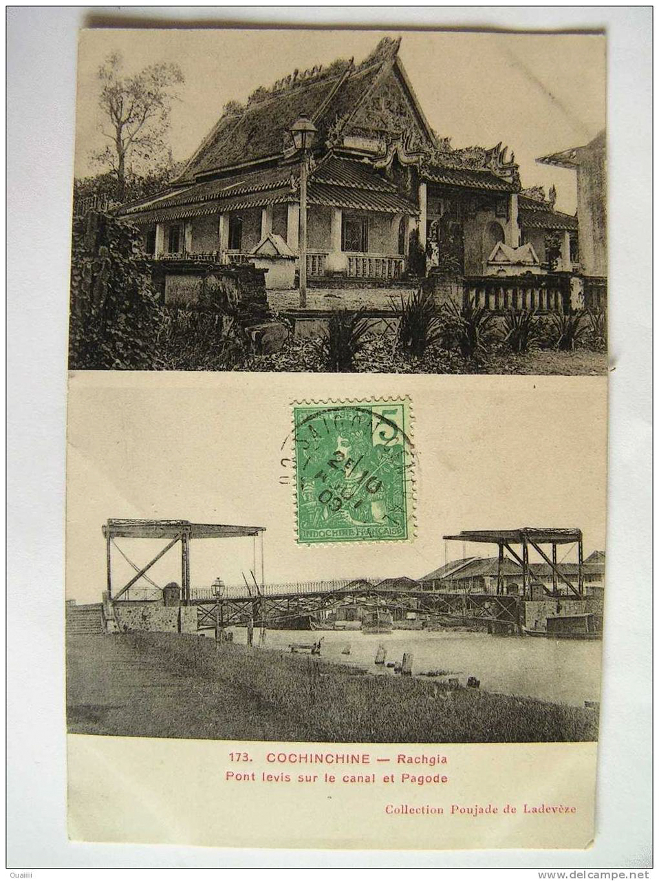 Chùa Phật Lớn và kênh Rạch Giá trên một tấm poster năm 1911