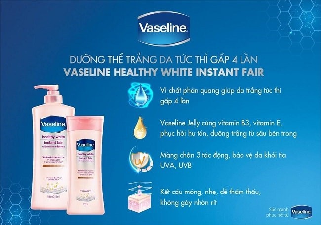 Vaseline Healthy White Instant Fair cho hieu ung trang da tuc thi