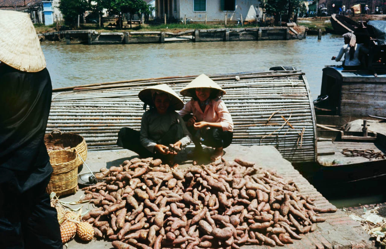 Những người bán kkhoai ở chợ năm 1968 - Photo by Carl Mydans