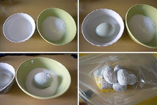 Bạn ngâm khoảng 30 giây rồi nhấc luôn quả trứng vào bát muối