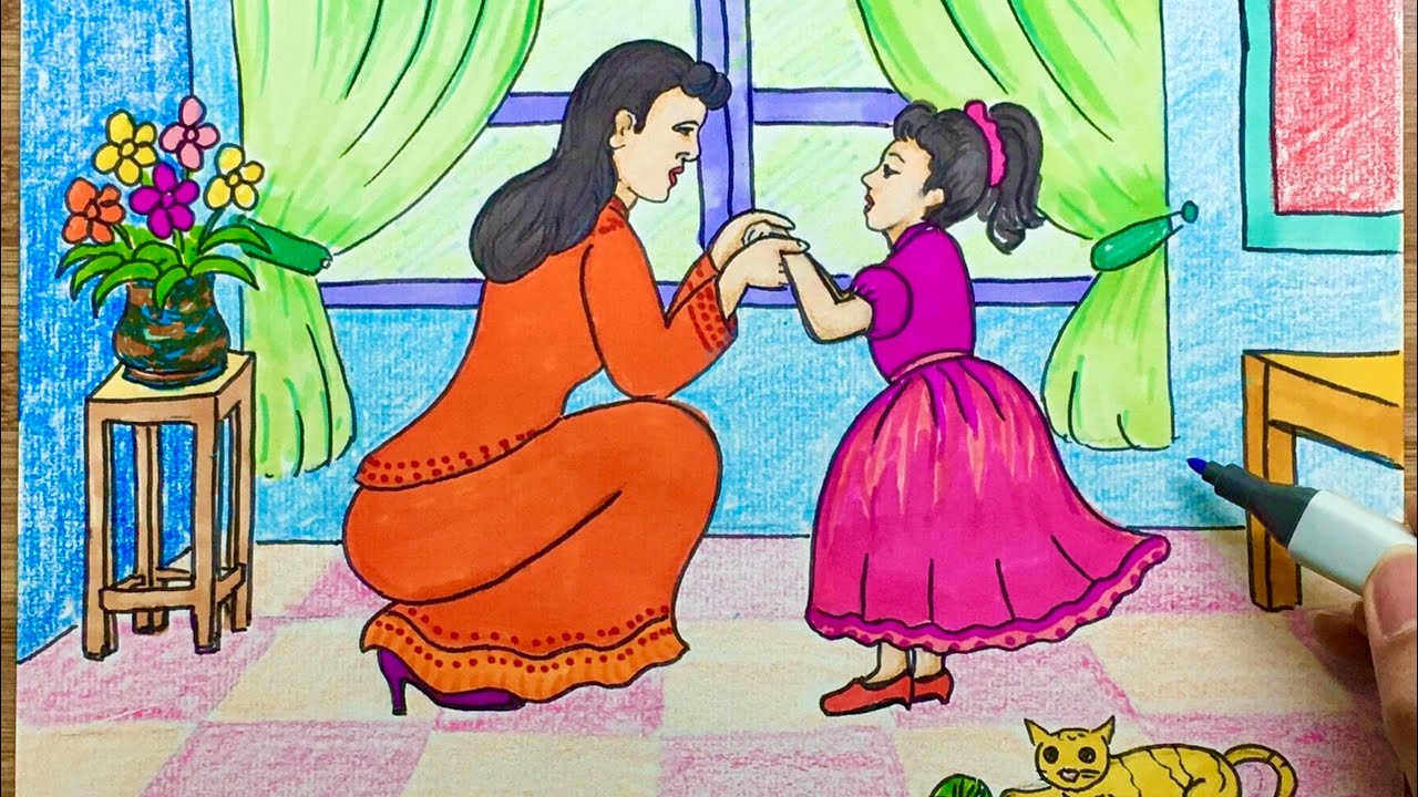 Hình ảnh vẽ mẹ và con gái