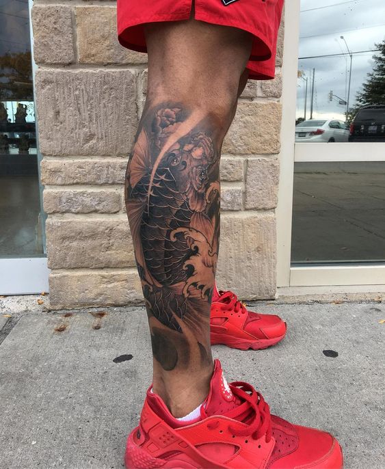 Hình ảnh xăm tattoo cá chép bắp chân đẹp và ý nghĩa nhất