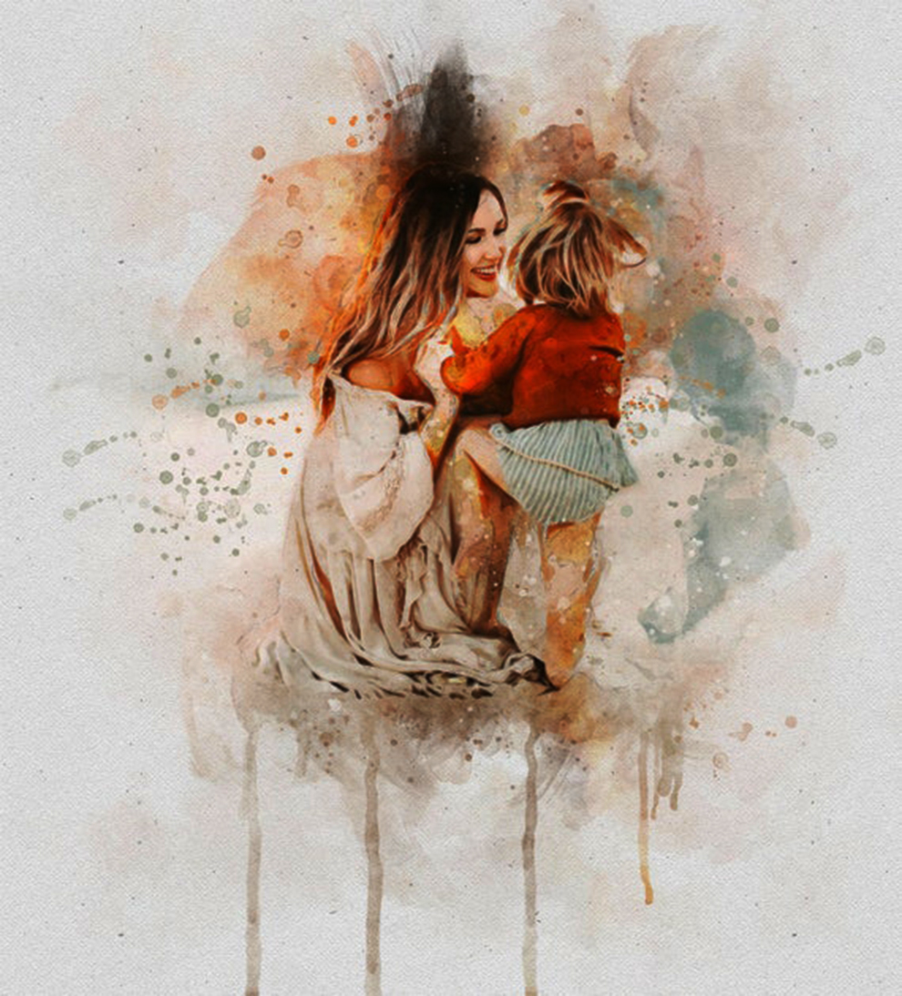 Hình vẽ mẹ và con gái ngầu