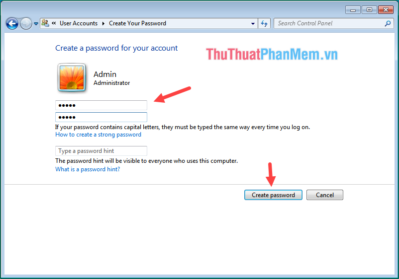 Nhập mật khẩu 2 lần vào 2 ô trống sau đó nhấn Create password