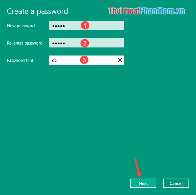 Nhập Password 2 lần vào ô New password và ô Re-enter password