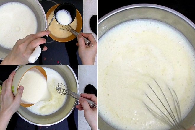 trộn hỗn hợp trứng với sữa và đun sôi