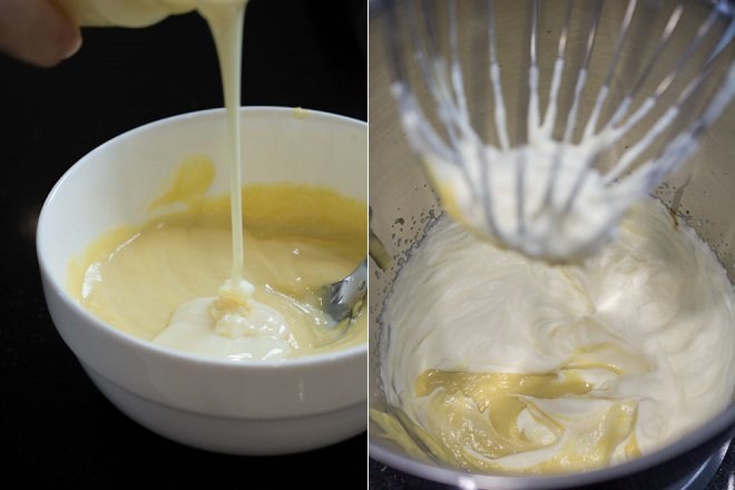 trộn sữa đặc với thịt sầu riêng xay và đánh với whipping cream