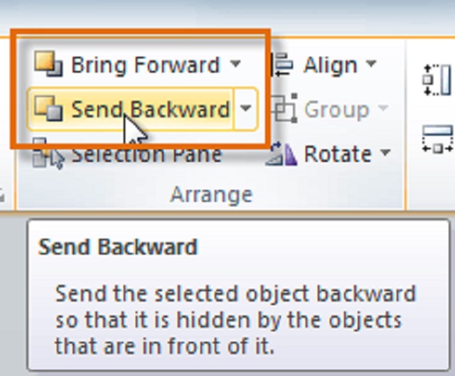 Bước 2: Chọn “Bring Forward” hay “Send Backward” để nhấn nổi hoặc chìm hình ảnh