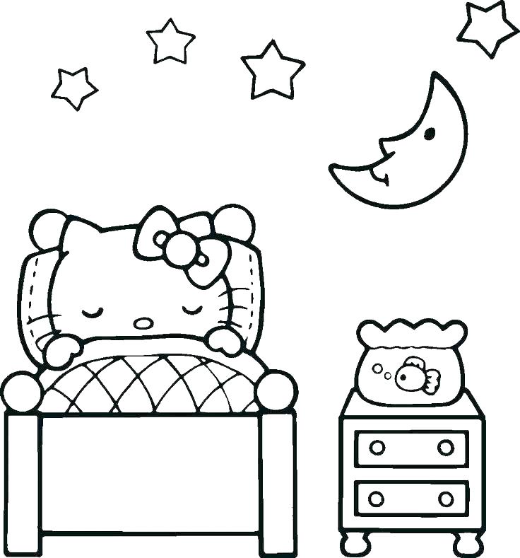 Hình ảnh Hello Kitty ngủ đẹp nhất cho bé tô màu