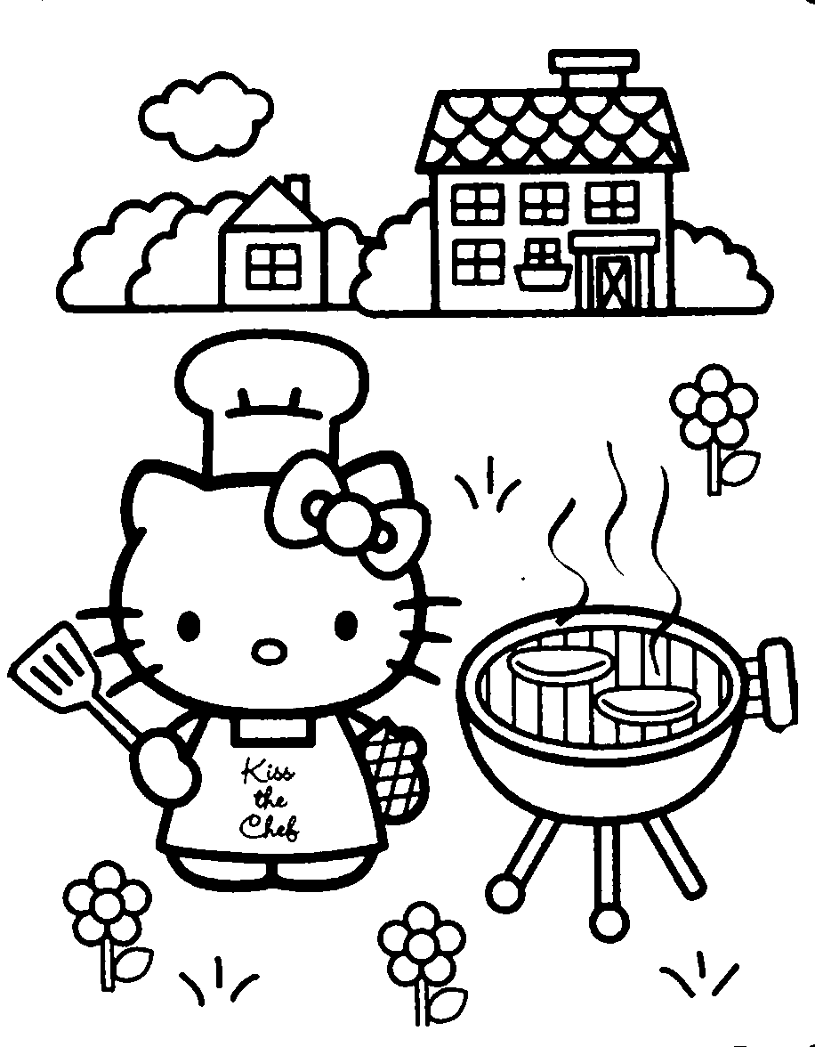 Hình ảnh tranh tô màu Hello Kitty nấu ăn cho bé đẹp nhất