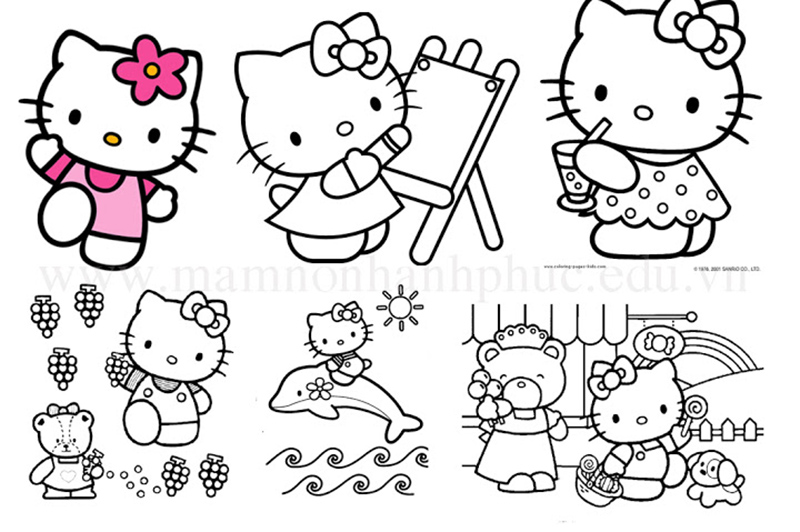 Những mẫu tranh tô màu Hello Kitty đơn giản đẹp nhất