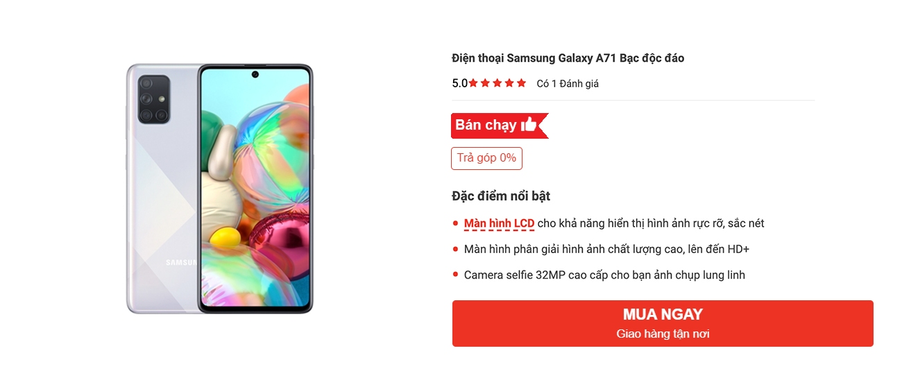 Điện thoại Samsung Galaxy A71 giá rẻ tại Nguyễn Kim