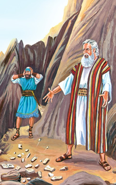Môi-se đập bể bảng đá có Mười Điều Răn được chép trên đó