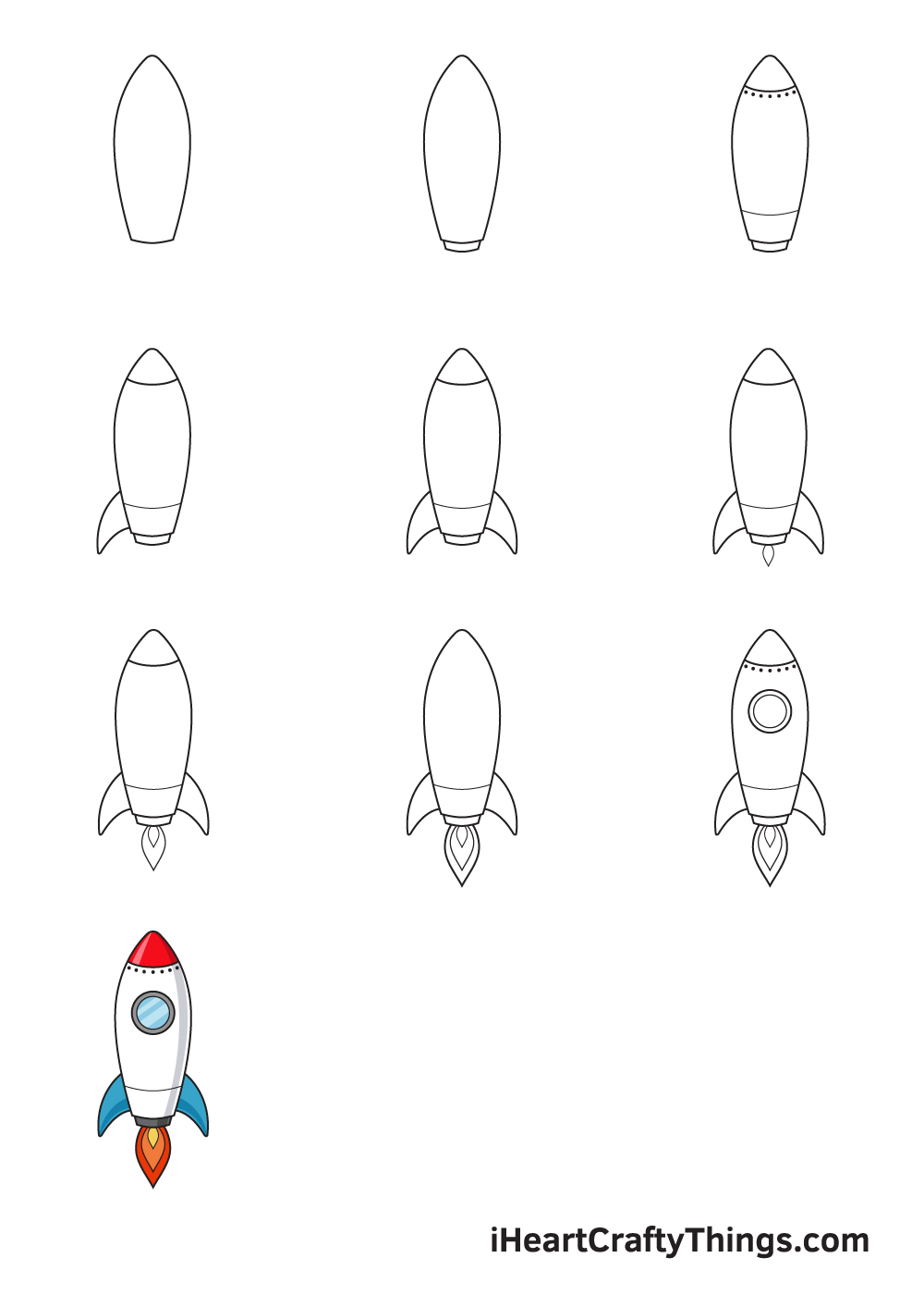 Drawing Rocket in 10 Easy Steps - Hướng dẫn chi tiết cách vẽ tên lửa đơn giản với 9 bước cơ bản