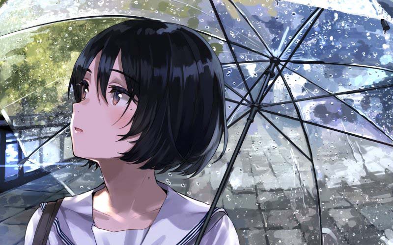 Hình Anime Nữ Buồn đi dưới mưa