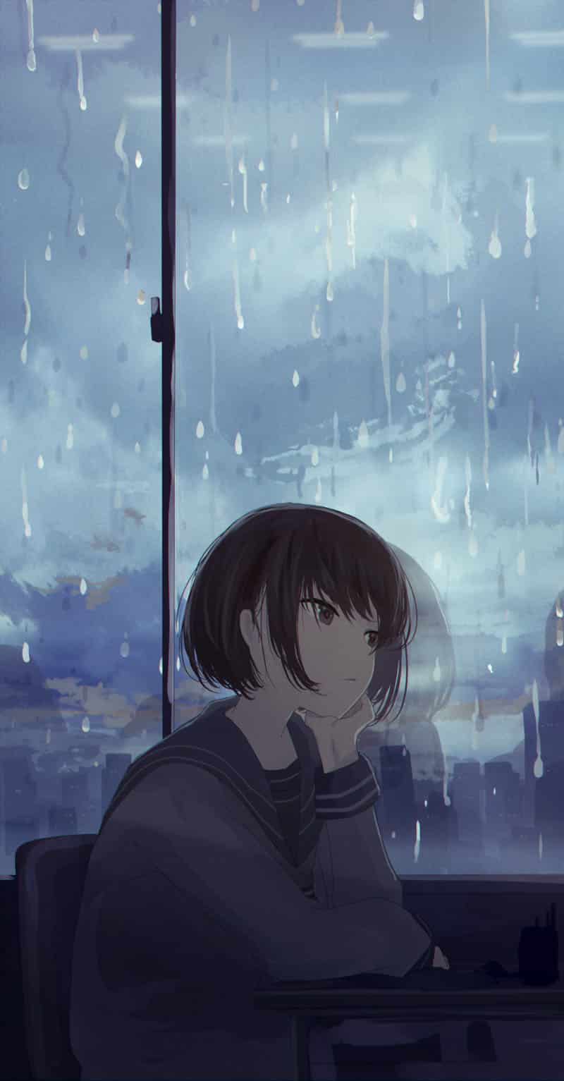 Hình Anime cô gái cô đơn bên cửa sổ