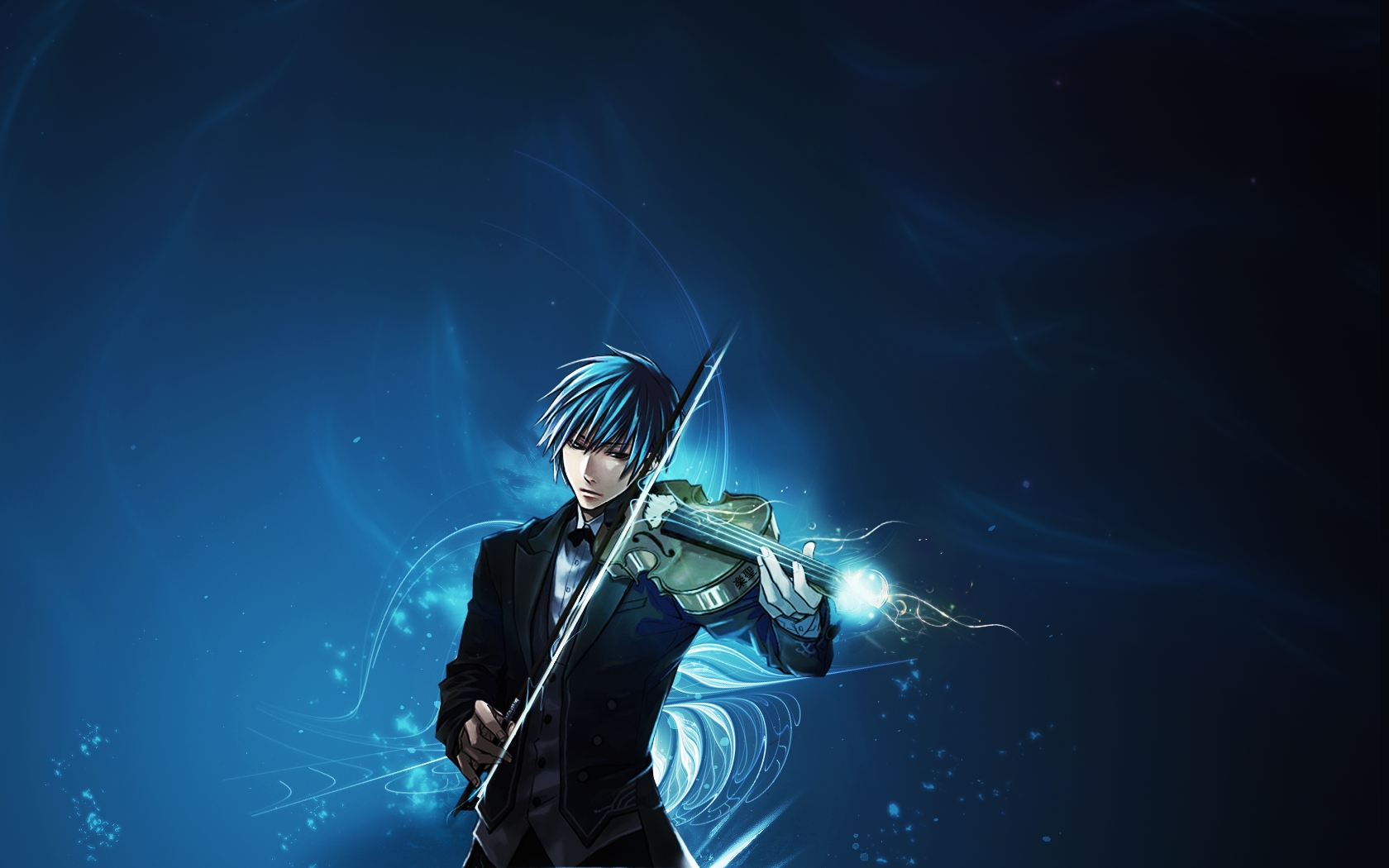 Anime boy blue hair violins