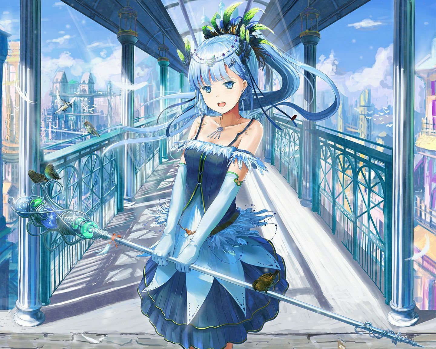 Fantasy anime girl with blue hair