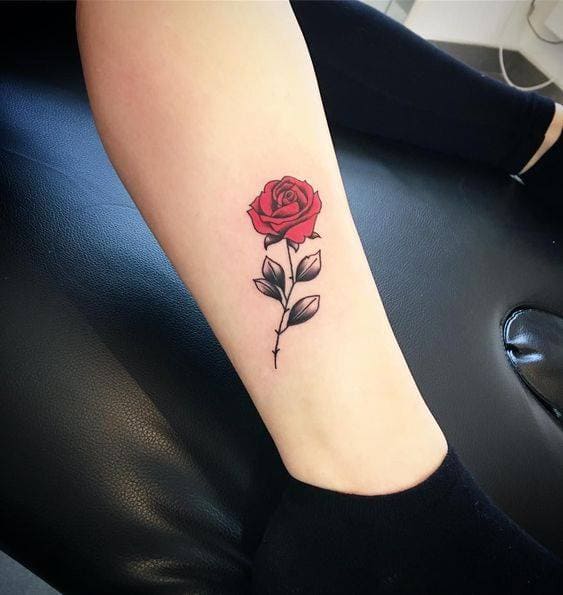 mẫu tattoo hoa hồng mini trên bắp chân con gái