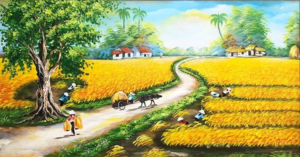 tranh phong canh dong que 1 - Hướng dẫn vẽ tranh phong cảnh quê hương đơn giản mà đẹp!