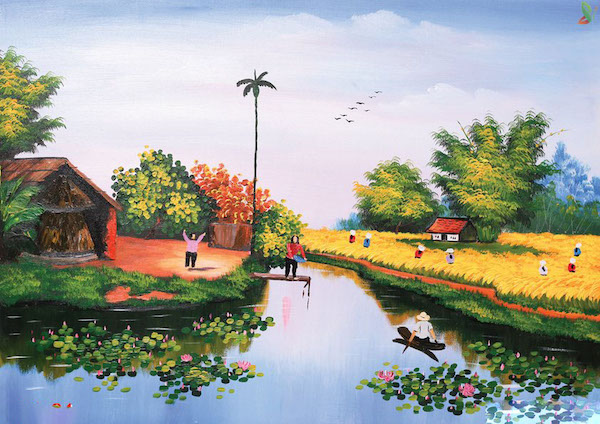 tranh phong canh dong que 2 - Hướng dẫn vẽ tranh phong cảnh quê hương đơn giản mà đẹp!