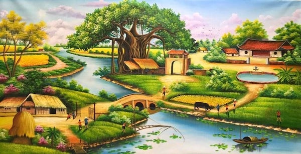 tranh phong canh dong que 4 - Hướng dẫn vẽ tranh phong cảnh quê hương đơn giản mà đẹp!