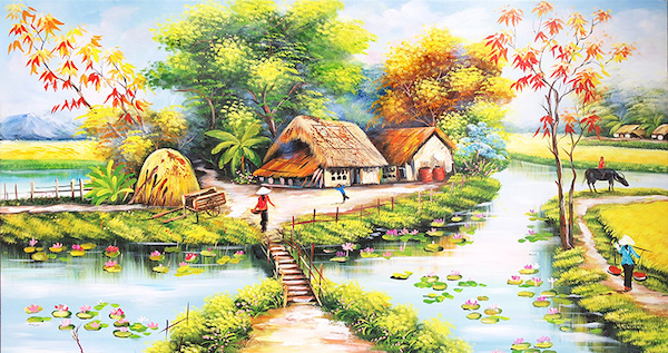 tranh phong canh dong que 6 - Hướng dẫn vẽ tranh phong cảnh quê hương đơn giản mà đẹp!