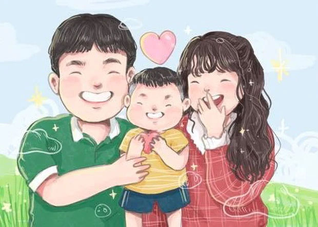 Vẽ chủ đề gia đình anime hạnh phúc