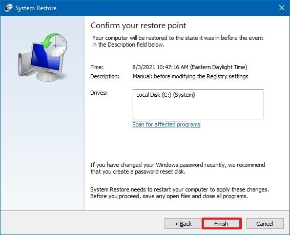 Windows 10 complete system restore